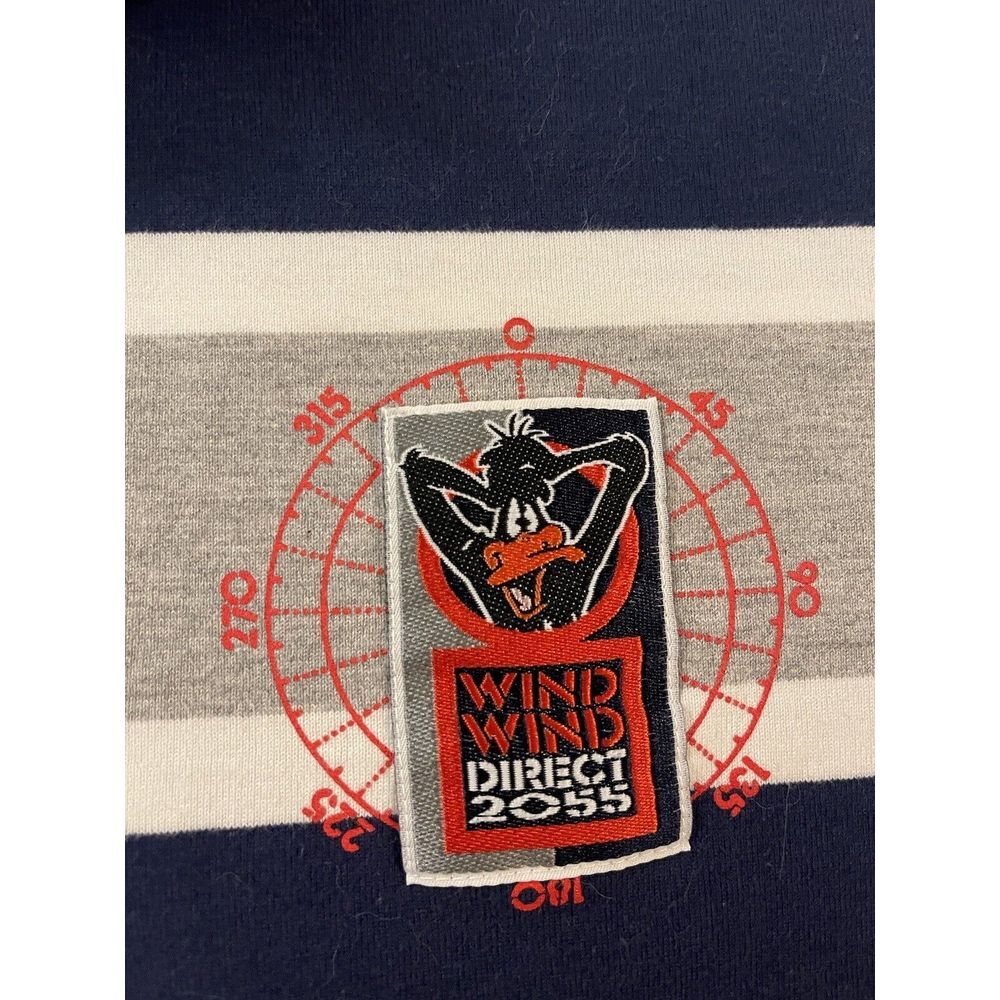 Warner Bros Long Sleeve Men XL Blue Grey Cotton Stripe Golf Polo Daffy Duck 2055 - Picture 5 of 10